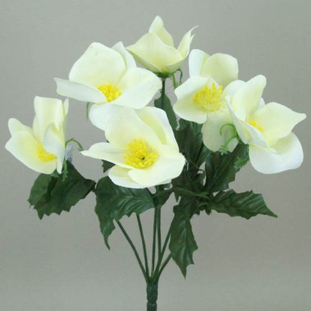 Artificial Christmas Flowers Silk Hellebores Bunch Cream